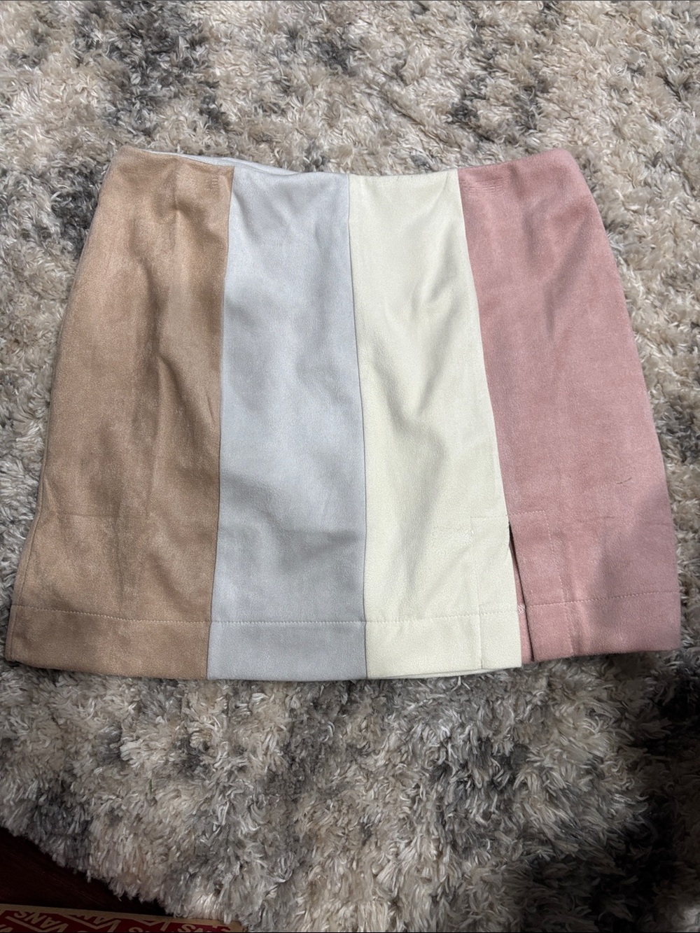 ILLA ILLA Colorblock Suede Midi Skirt in Beige, Gray, Cream & Pink